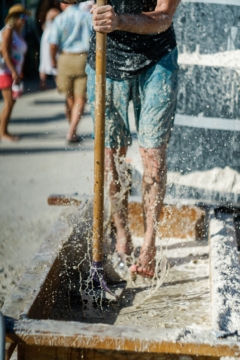 standing in a water and sand mixture